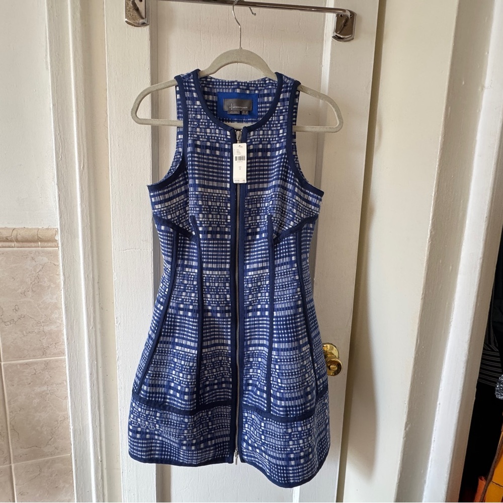 Anthropologie Blue and White Sculpted Minidress